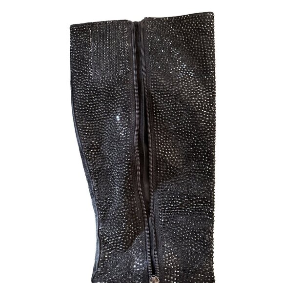 VC Vince Camuto Dressy Black Stiletto Boots with Rhinestones Size 8 1/2 Leather - Picture 4 of 10